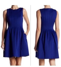 Vince Camuto Royal Blue Sleeveless Fit and Flare Pleated Dress Size 10 Festive