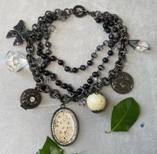 Vintage Whimsigoth Locket Multi Charm Necklace Estate Jewelry Butterfly Swallow