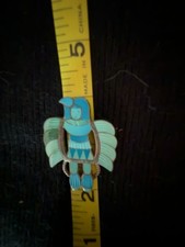 Signed Inlaid Turquoise Sterling Bird Kachina Pendant Pin