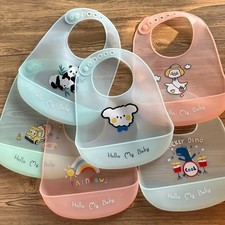 Waterproof Baby Bibs Soft Silicone Feeding Bib Adjustable Cartoon Printed Stuff