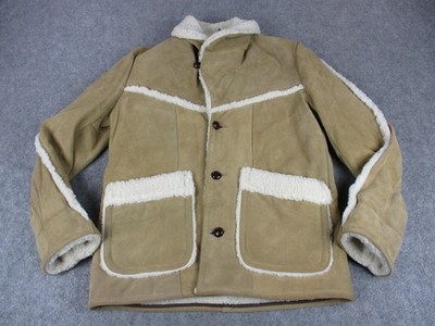 VINTAGE Sears Jacket Mens Medium Brown Suede Leather Western Sherpa Lined Coat