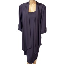 R&M Richards Women's Dress Attached Draped Illusion Jacket Size 22W Eggplant NWT