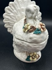 VTG Majolica Floral Turkey Figure White Italy Thanksgiving