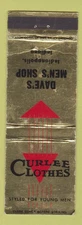 Matchbook Cover - Curlee Clothes Dave's Men's Shop Indianapolis IN WEAR