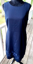 Sz 8 Ann Taylor Staight Pencil Sleeveless Dress Navy Blue Lined Back Zip NWT