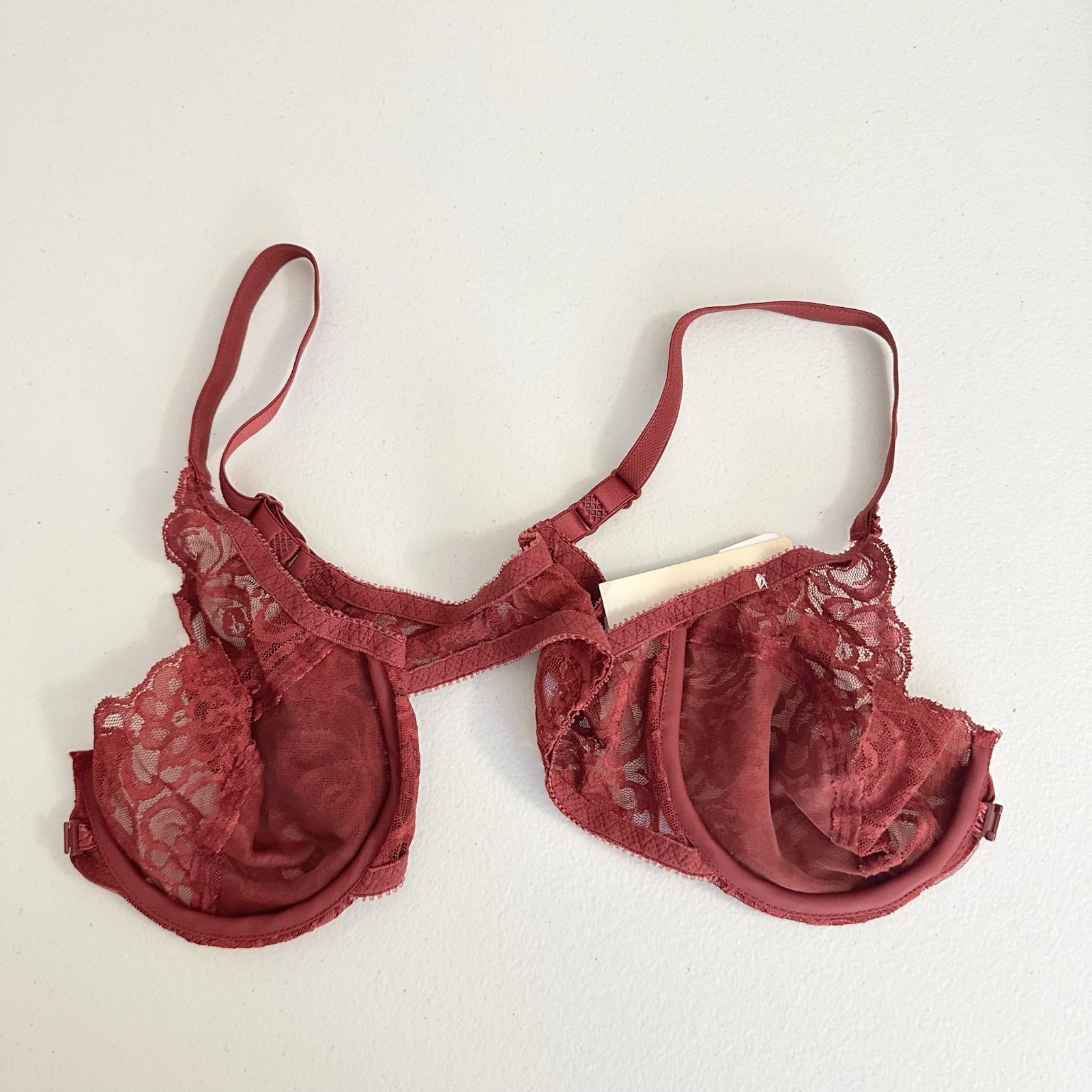 VTG CHRISTIAN DIOR Intimates Lace Bra Womens 34C Mahogany Burgundy Underwire NWT thumbnail 5