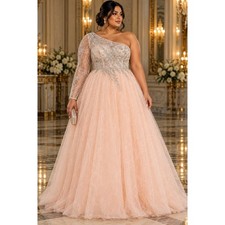 Mac Duggal 20232 Ballgown 16 Dusty Rose Embroidered One Shoulder Formal Dress