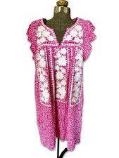 Savanna Jane Floral Embroidered Mini Tunic Dress Pink Flutter Sleeve Boho Size M