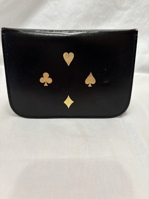 Vintage Griffon Playing Cards Leather Case Travel Score Pad 2 Decks- Black