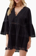 Melissa Odabash Victoria Broderie Anglaise Tiered Black Minidress Size XS