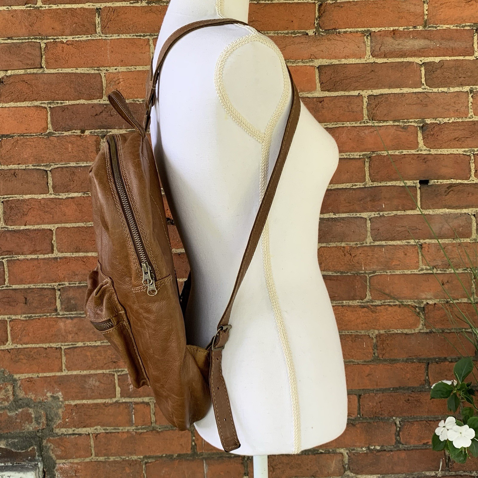 Chapel Leather Backpack Brown Adjustable Zipper F… - image 2