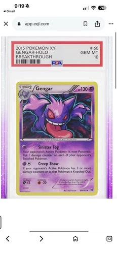 Pokémon Gengar Breakthrough 60/162 Holo Rare PSA 10 English TCG Card