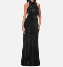 Betsy  Adam Women's Black Velvet Halter Cowlneck Sleeveless Gown Dress Size 6