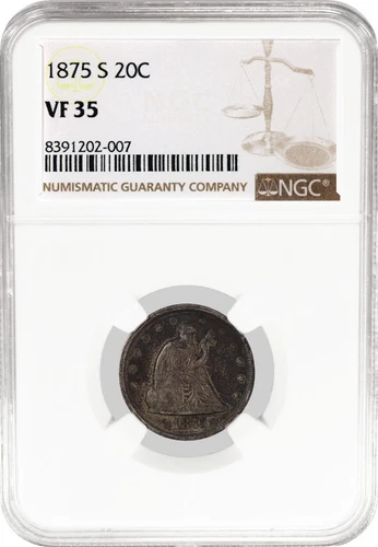 1875 S 20C Seated Liberty Twenty Cent Piece Silver NGC VF35 Circulated Coin