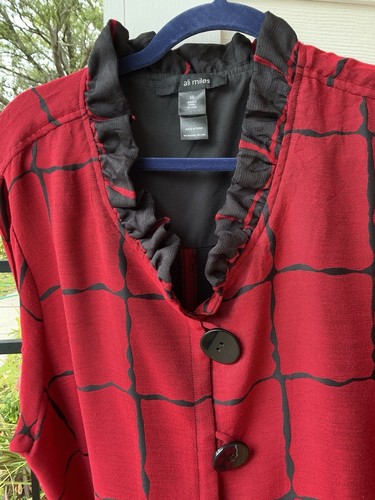 Ali Miles Blouse Tunic Red Black Large Pockets 3 Button 3X - Picture 7 of 15