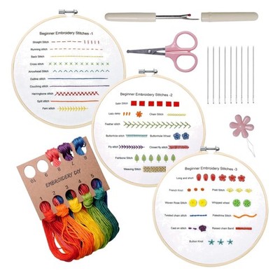 Adult Beginner's 3-Piece Embroidery Practice Set with Detailed Instructions