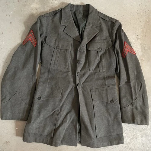 Vtg WWII USMC Dress Olive Green Service Jacket US Military Wool W/ Measurements