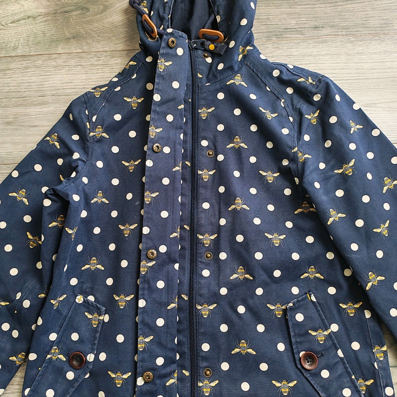 Joules Right As Rain Raincoat Women's Size UK 8 Navy Polka Dot Bee Great Condt image 8