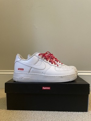 Mens Size 9 - Nike Air Force 1 x Supreme Low Box Logo - White