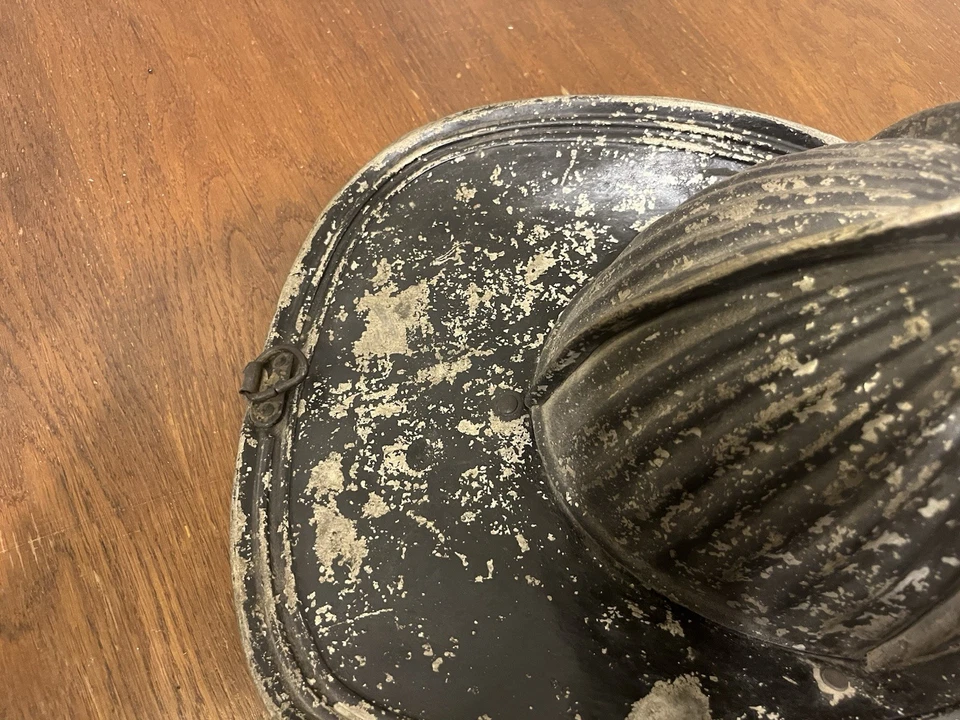 Antique 1920s Bullard Fire Helmet Metal & Leather “1 LIEUT F.D.” Eagle Finial - Image 4 of 4