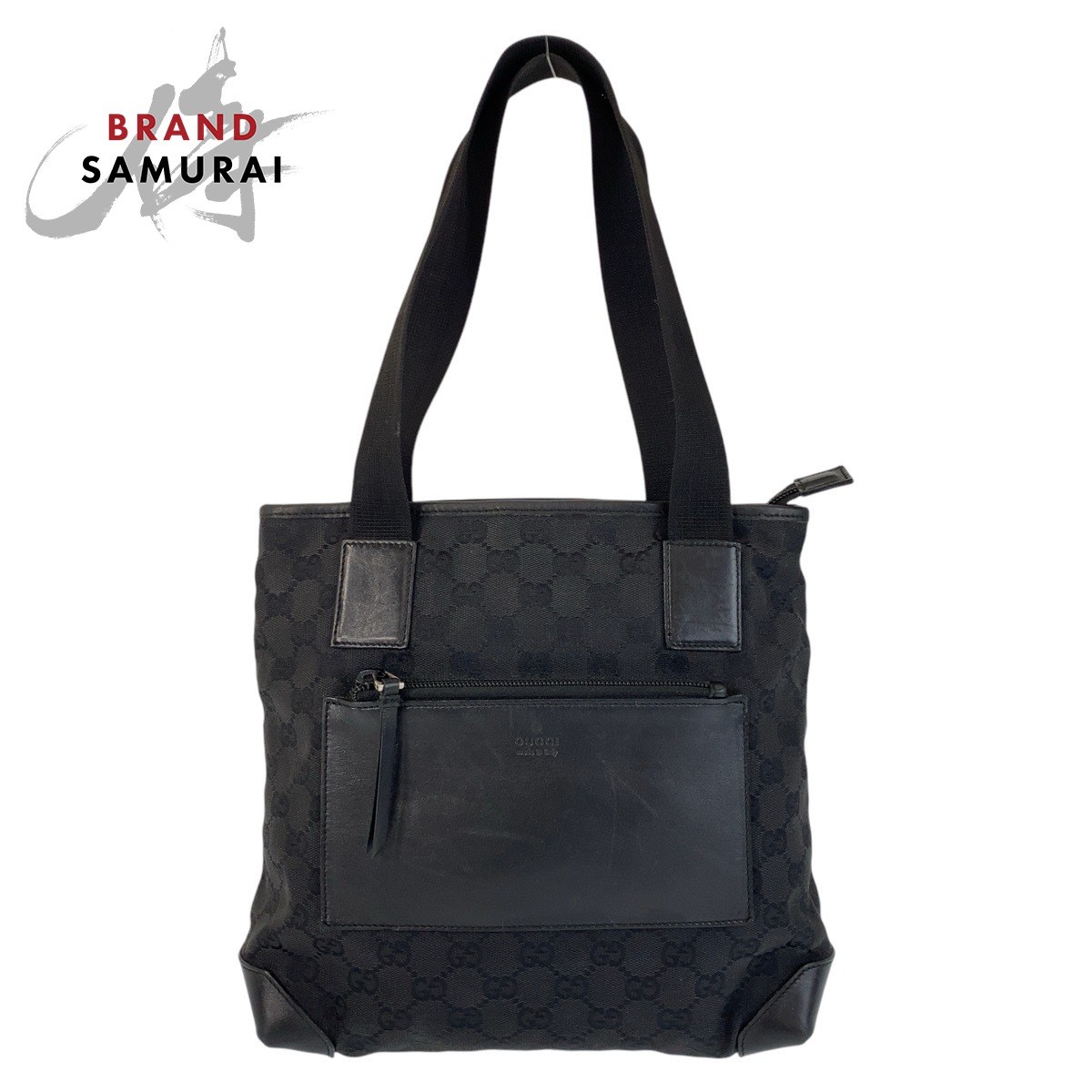 GUCCI 28893 Black GG Canvas and Leather Tote Shoulder Bag