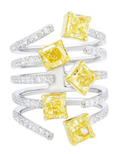 Fashionable Stunning 3.90CT Yellow Citrine White CZ Wedding Cocktail Ring
