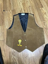 Vintage 90s Looney Toons Tweety Bird Leather Vest M/L