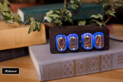 IN-12 NIXIE TUBE CLOCK ASSEMBLED WOOD ENCLOSURE AND ADAPTER 4-tubes by MILLCLOCK - Picture 6 of 8