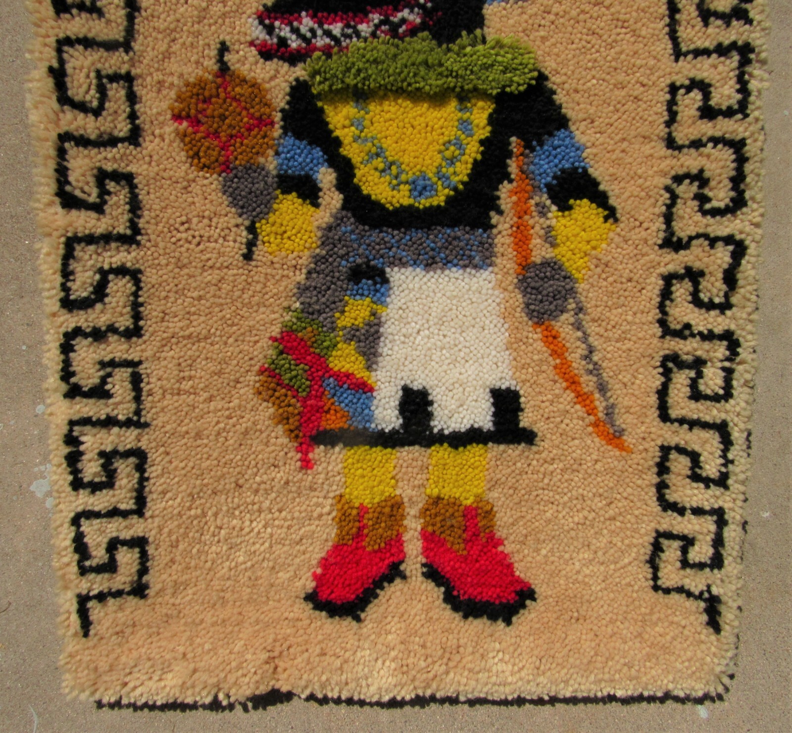 Vintage Cool Latch Hook Native American Indian Kachina Rug Wall Hanging