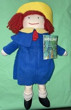 Vintage 1990 Eden   Madeline   Plush Doll Blue Coat Yellow Hat Yarn Hair 15  