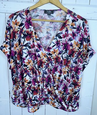 belle By Belldini Women’s Plus Size 2X Pink Floral Knit Criss Cross Front 