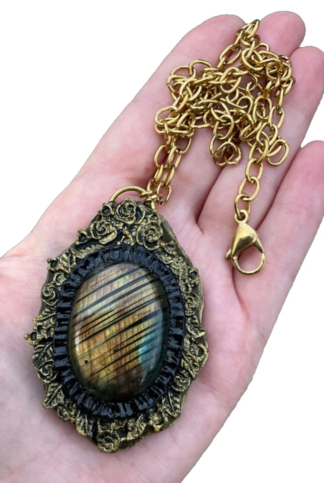 巨大拉长石吊坠项链手工手工 — 第 2/4 张图片