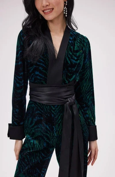 Mono de terciopelo con estampado de tigre Diane Von Furstenberg Vegas talla 14 $698 *menos faja* Foto 3 de 3