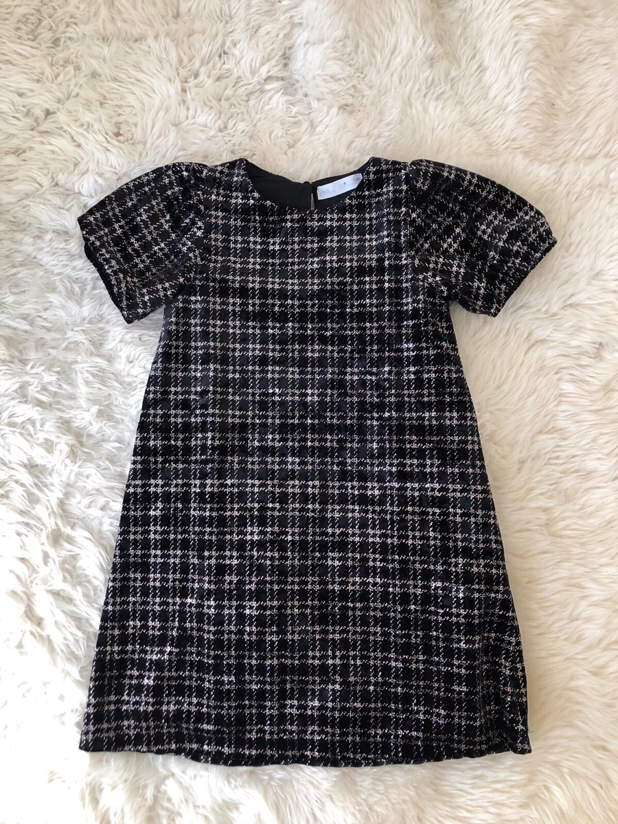 New Zara Girls Black Sparkly Velvet Dress Size 8 Years