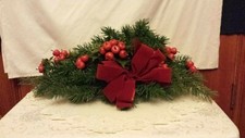 vtg Christmas centerpiece plastic red apples pine ferns holds 3 pillar candles