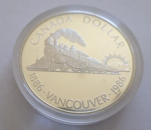 1986 Canadian Proof Silver  $1 Dollar Vancouver Train with Case and COA