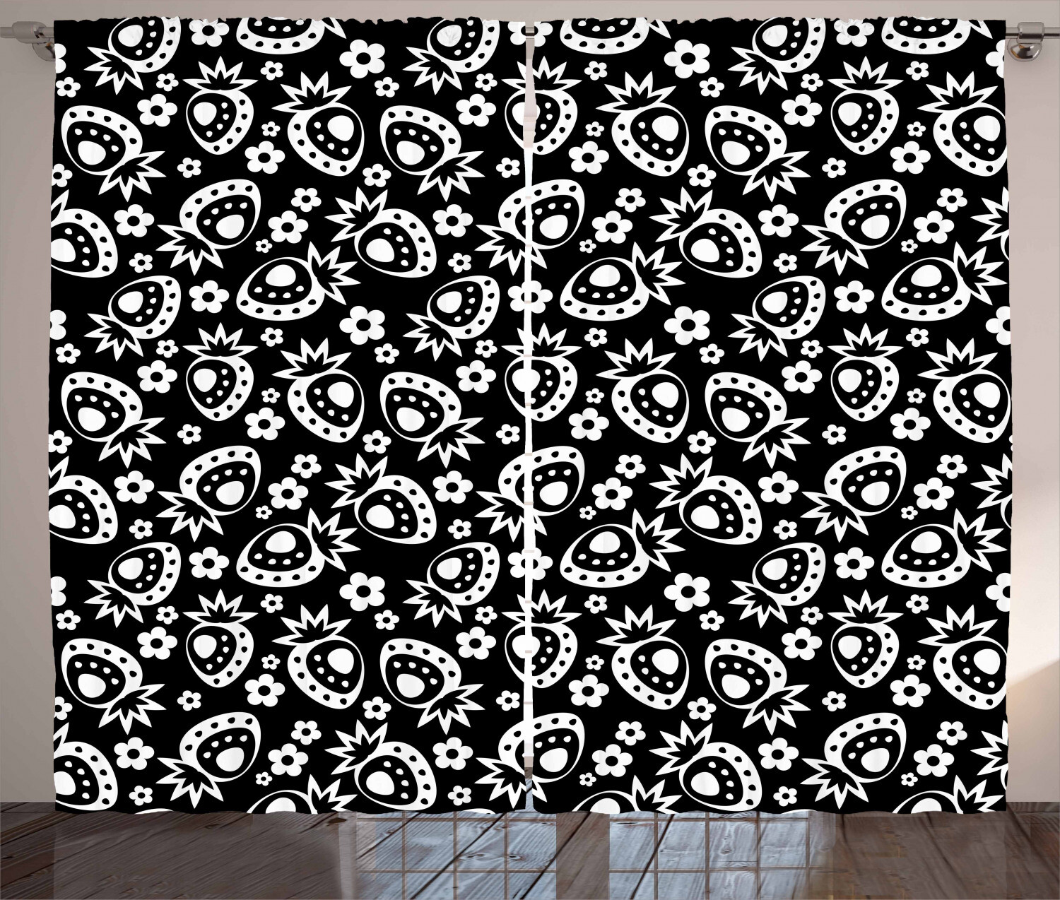 Rustikaler Erdbeere Vorhang Grafik Monochrome 187efghec6111