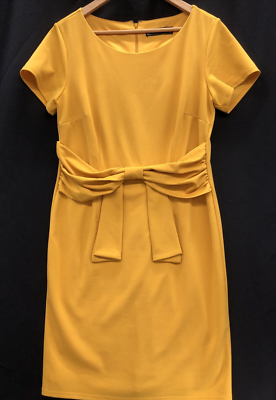 New York & Company Dress Size Large Gold Bow Front Short Sleeves Business  Church