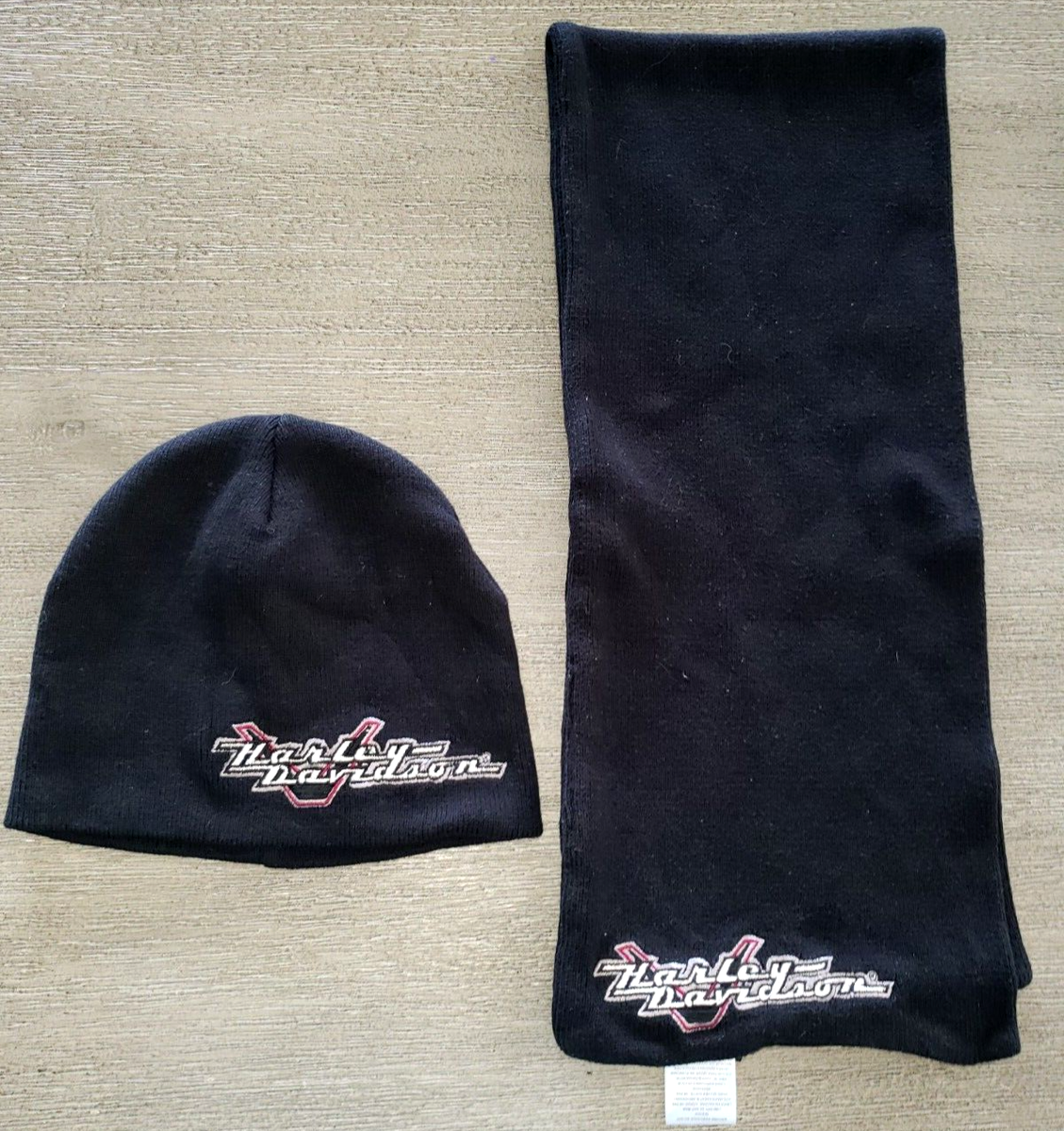 HARLEY DAVIDSON black KNIT WINTER SCARF HAT DOUBLE LAYER  display picture 1