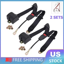 2 Pack Retractable 3 Point Safety Seat Belt Straps Car  Adjustable Belt Kit USA