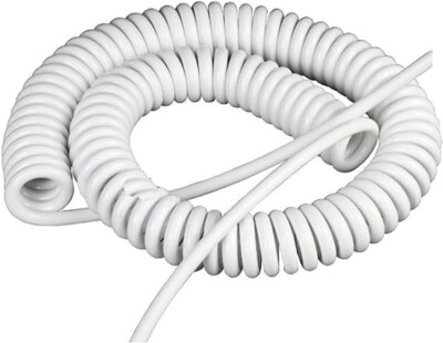 spiral curl coiled cord cable 3 wires 18AWG white steering wheel drag race