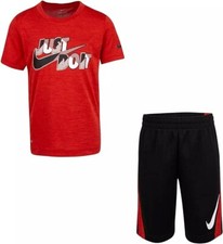Nike Toddler Boys Dri-FIT Graphic Tee  Shorts 2 Piece Set Black Red 3T