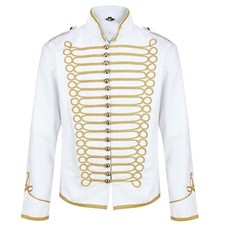 New Mens Military White Napoleon Tunic Pelisse Jimi Hussar Wool Jacket fast ship