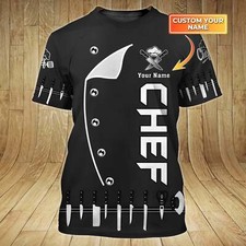 3D Chef Black Uniform I Cook Custom Name T-shirt, Custom Chef Cook Gift, Father'