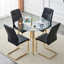 5 Piece Dining Set Kitchen Room Table Set Dining Table and 4 PU Chairs