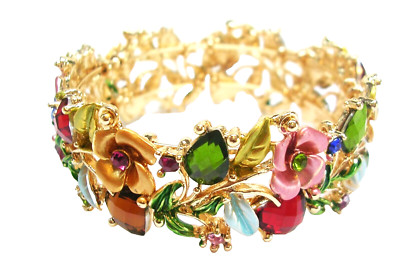 Joan Rivers Hearts and Flowers  Bracelet 7 1/2''  Gold tone   PINK & COPPER