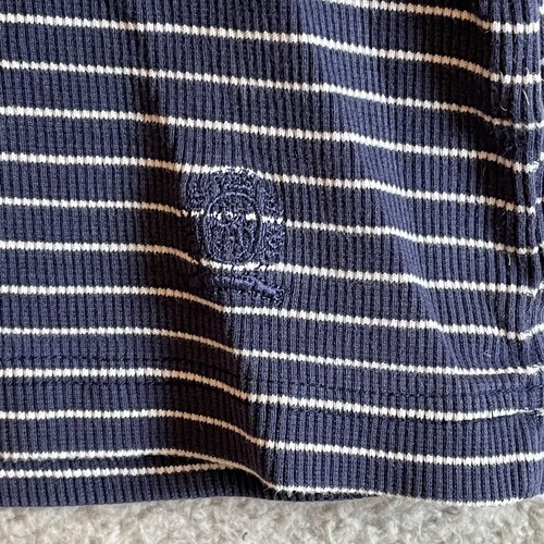 Tommy Hilfiger Mens V-Neck Sweater Sz Large Crest Dark Blue Striped Flaw - Picture 8 of 19