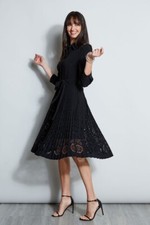 New Elie Tahari Pleated Laser Cut Midi Dress E8147603 Black - Women’s Size 2 XS