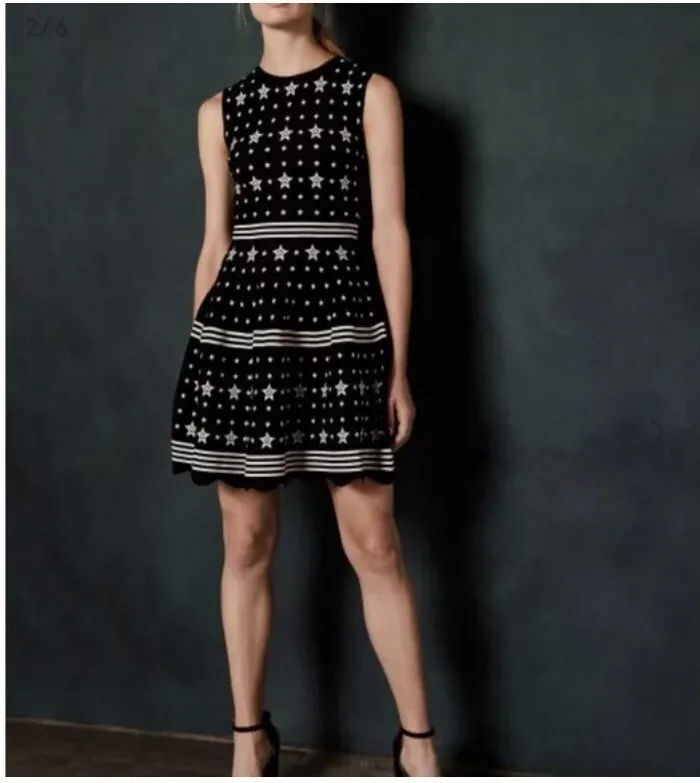 TED BAKER London WMD MARIAE star jacquard black knit women dress