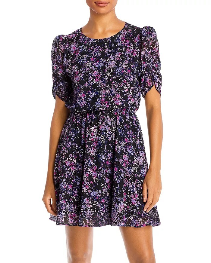 aqua black floral dress Vintage Emilio One-Shoulder Floral Flounce Dress – Recess main image 0